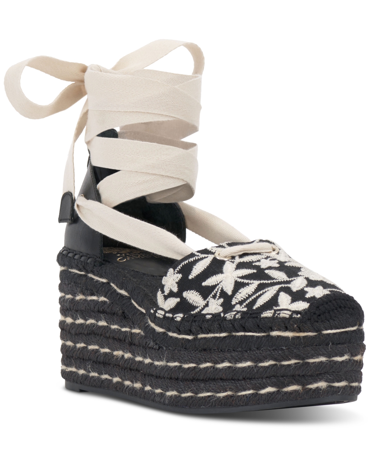 Vince Camuto Women's Tishea Lace-up Espadrille Wedge Sandals In Black,cream
