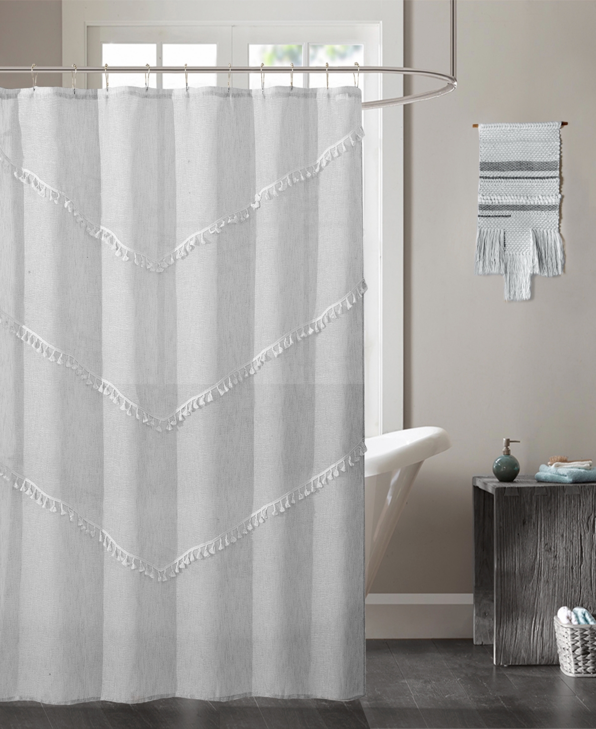 Dainty Home Natural Tassels Shower Curtain, 72" X 70" In Silver