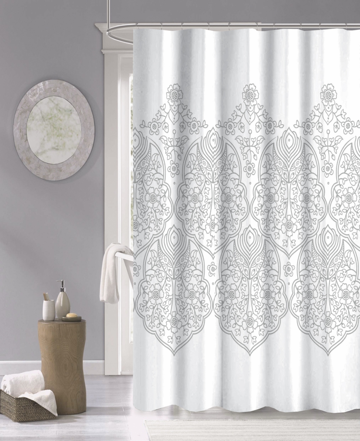 Dainty Home Palace 100% Cotton Shower Curtain, 72" X 70" In White With Silver