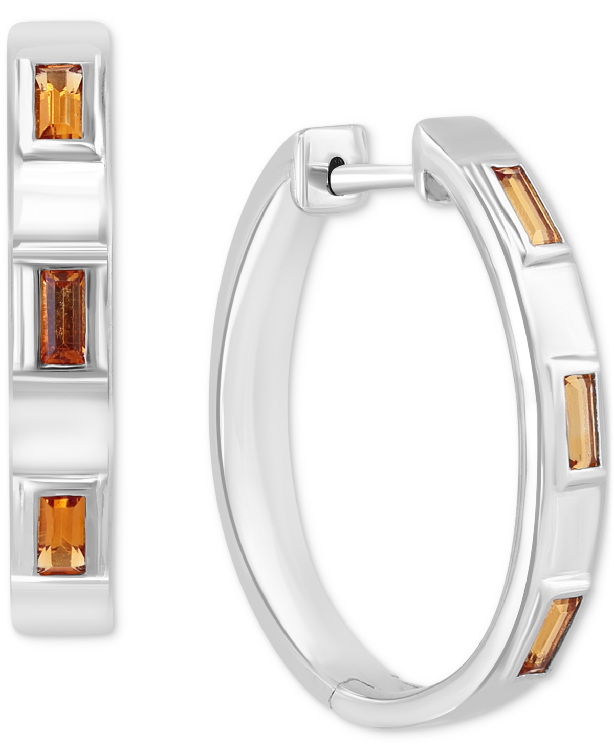 Effy Collection Effy Citrine Emerald-cut Small Hoop Earrings (5/8 Ct. T.w.) In Sterling Silver, 1"