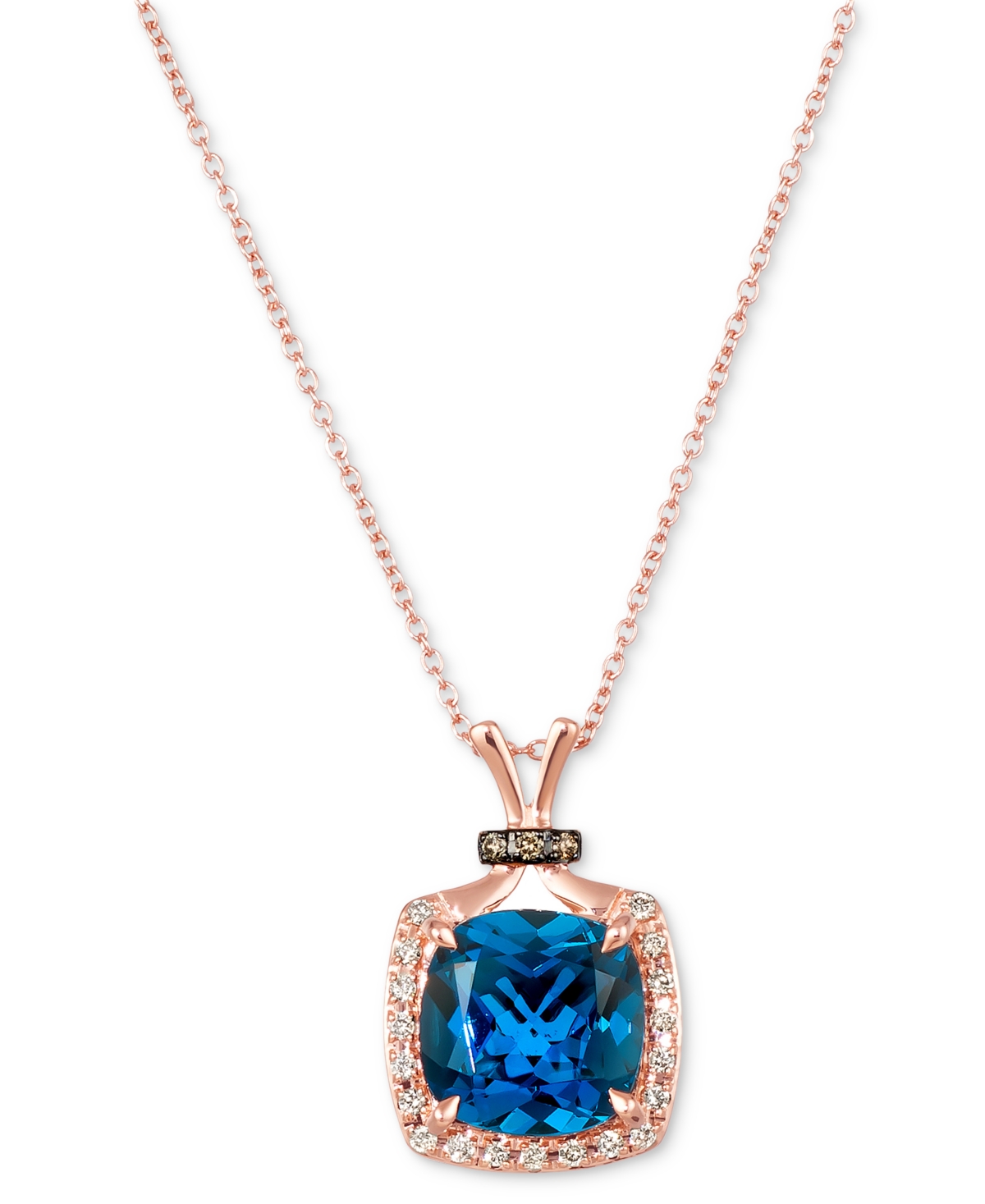 Le Vian Deep Sea Blue Topaz (4-1/2 Ct. T.w.) & Diamond (1/6 Ct. T.w.) Halo 18" Pendant Necklace In 14k Rose In K Strawberry Gold Pendant