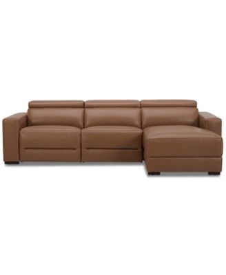 Nevio 115" 3-Pc. Leather Sectional with 2 Power Recliners, Headrests and Chaise, Created For Macy's