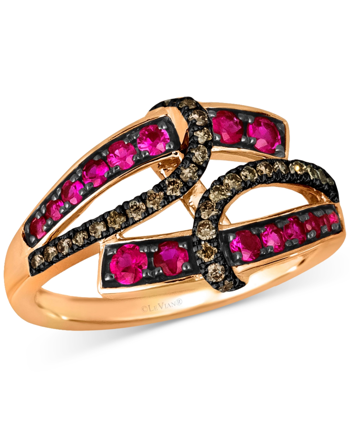 Le Vian Chocolatier Bubble Gum Pink Sapphire (1/2 Ct. T.w.) & Chocolate Diamonds (1/4 Ct. T.w.) Abstract Rin In K Strawberry Gold Ring
