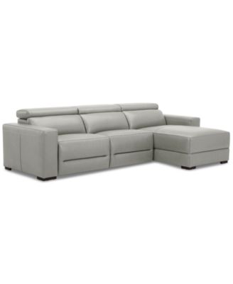Nevio 115" 3-Pc. Leather Sectional with 2 Power Recliners, Headrests and Chaise, Created For Macy's