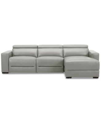 Nevio 115" 3-Pc. Leather Sectional with 2 Power Recliners, Headrests and Chaise, Created For Macy's