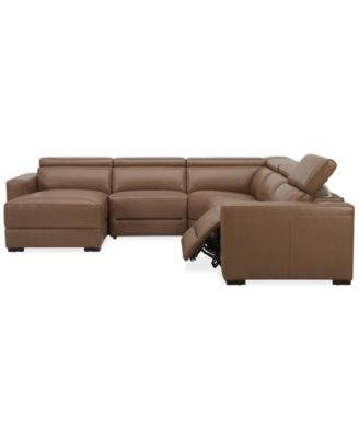 Nevio 124" 5-Pc. Leather Sectional with 1 Power Recliner, Headrests and Chaise, Created For Macy's