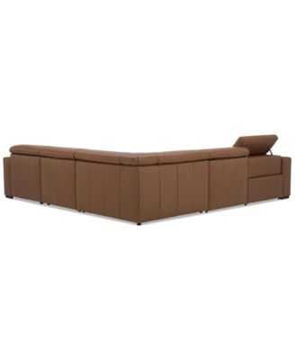 Nevio 124" 5-Pc. Leather Sectional with 1 Power Recliner, Headrests and Chaise, Created For Macy's