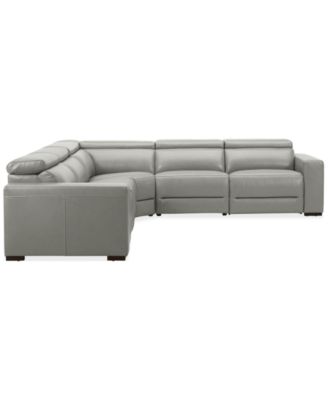 Nevio 124" 5-Pc. Leather Sectional with 3 Power Recliners and Headrests