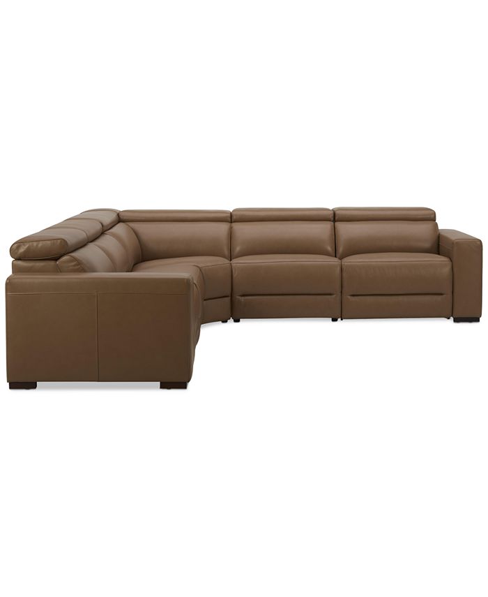 Furniture Nevio 124" 5Pc. Leather Sectional with 3 Power Recliners and