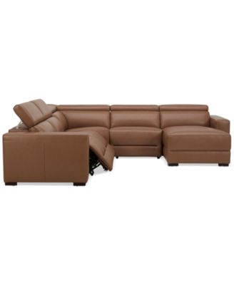 Nevio 124" 5-Pc. Leather Sectional with 2 Power Recliners, Headrests and Chaise, Created For Macy's