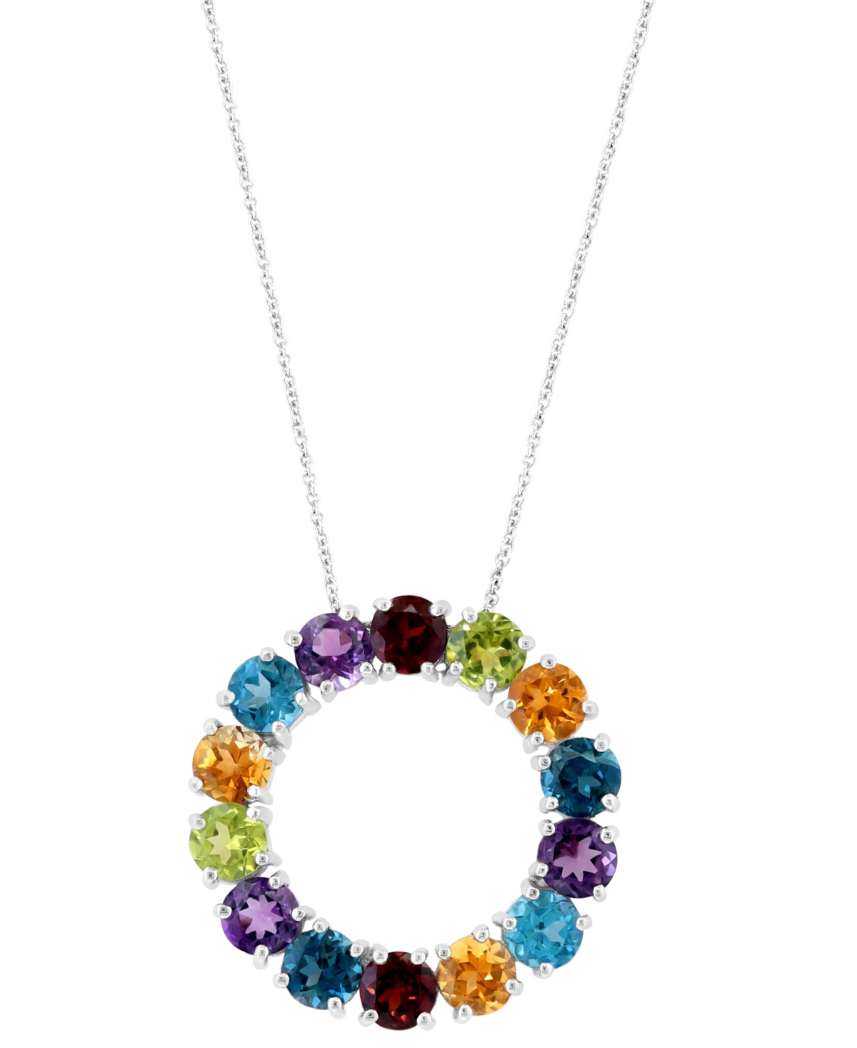 Effy Collection Effy Multi-gemstone Circle 18" Pendant Necklace (7-3/4 Ct. T.w.) In Sterling Silver