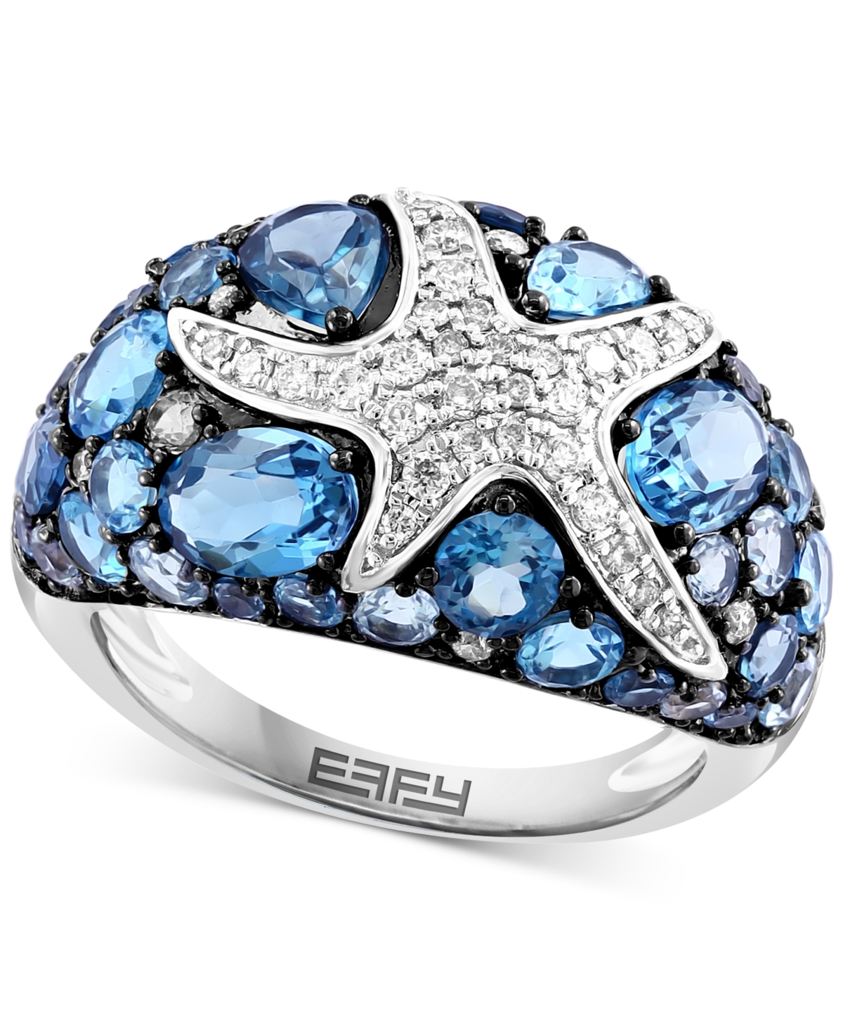 Effy Collection Effy Blue Topaz (6-1/5 Ct. T.w.) & White Sapphire (3/8 Ct. T.w.) Starfish Cluster Ring In Sterling S In Sterling Silver