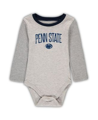 Infant Boys and Girls Heathered Gray, Navy Penn State Nittany Lions Jie Jie Long Sleeve Bodysuit and Pants Set