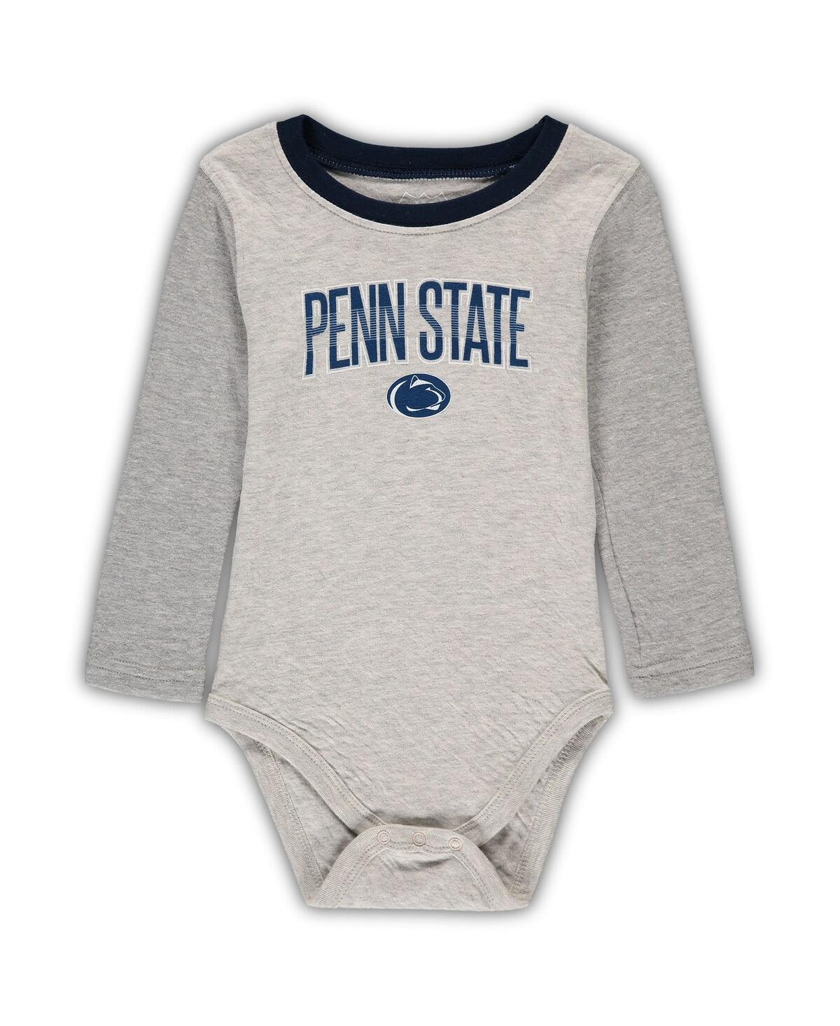 Wes & Willy Infant  Heathered Gray/navy Penn State Nittany Lions Jie Jie Long Sleeve Bodysuit & Pants In Heathered Gray,navy