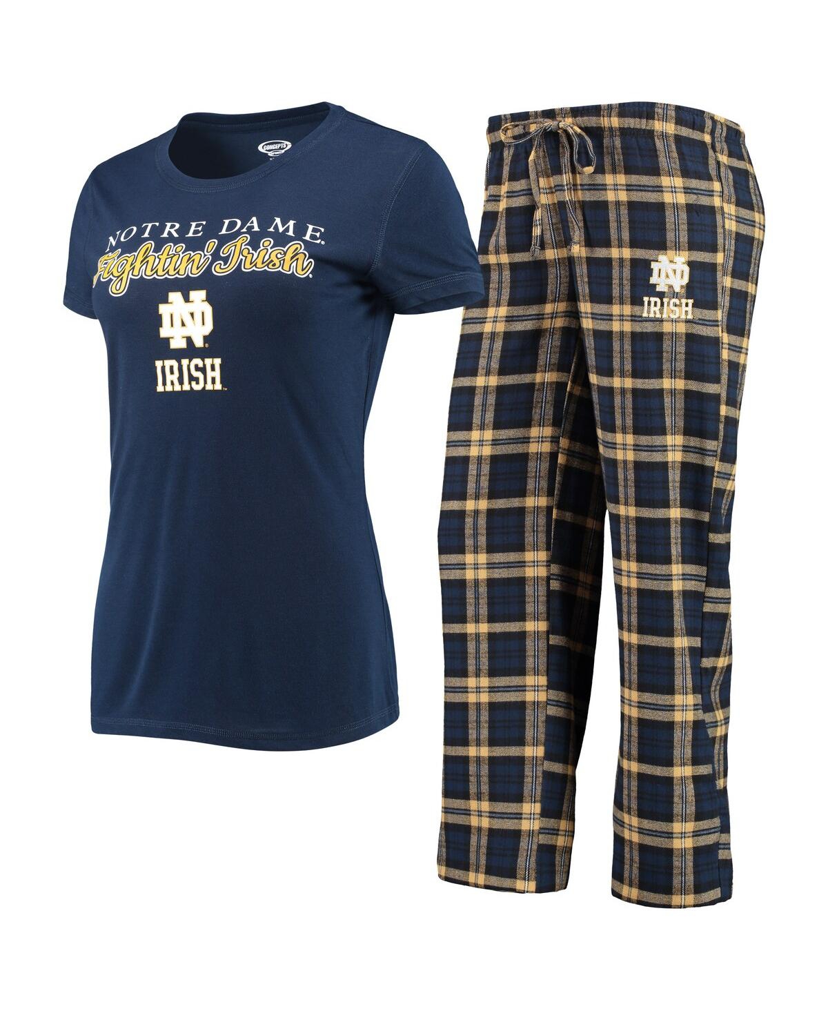 Concepts Sport Women's  Navy, Gold Notre Dame Fighting Irish Lodge T-shirt And Flannel Pants Sleep Se In Navy,gold