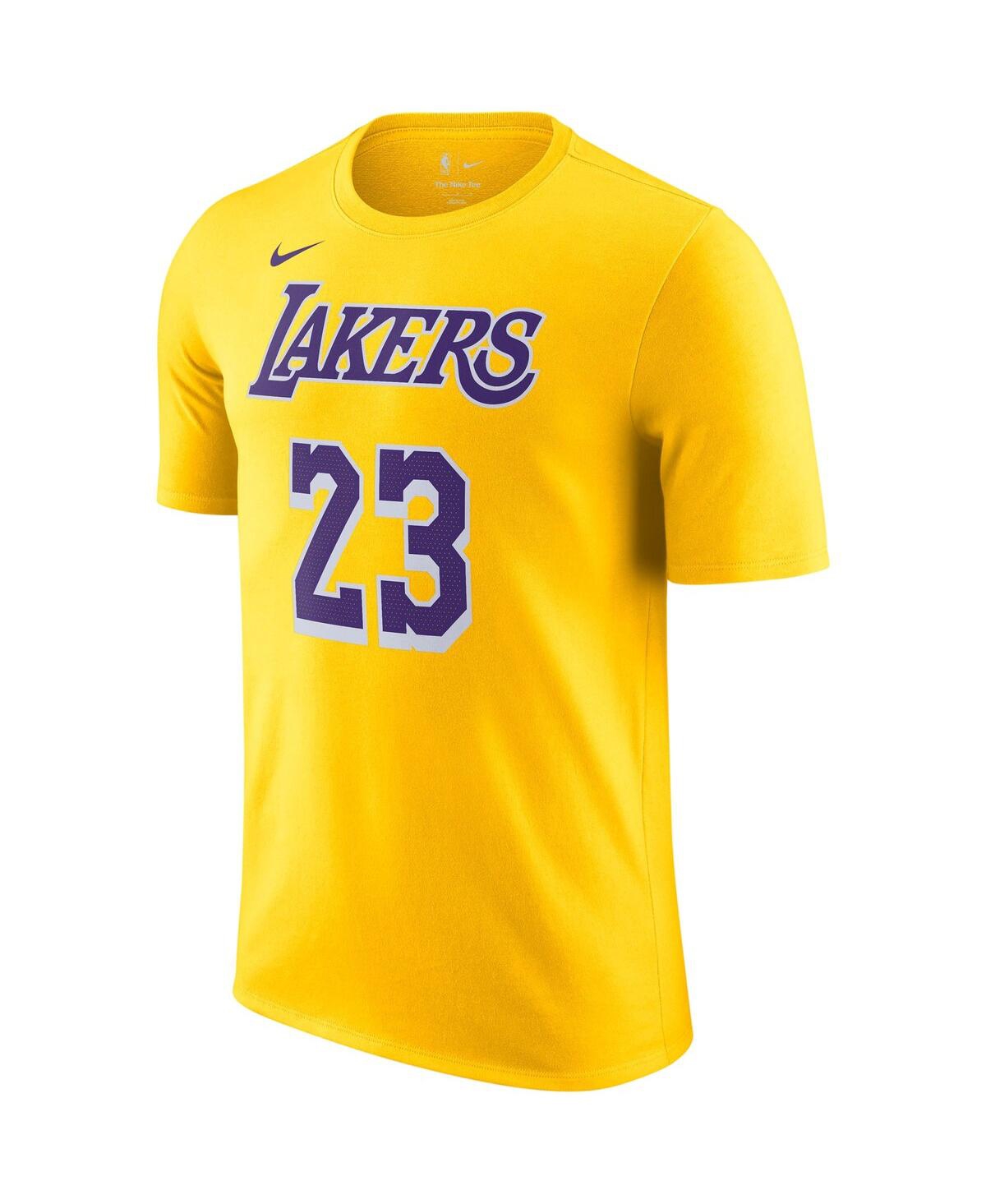 Shop Nike Men's  Lebron James Gold Los Angeles Lakers Name And Number T-shirt