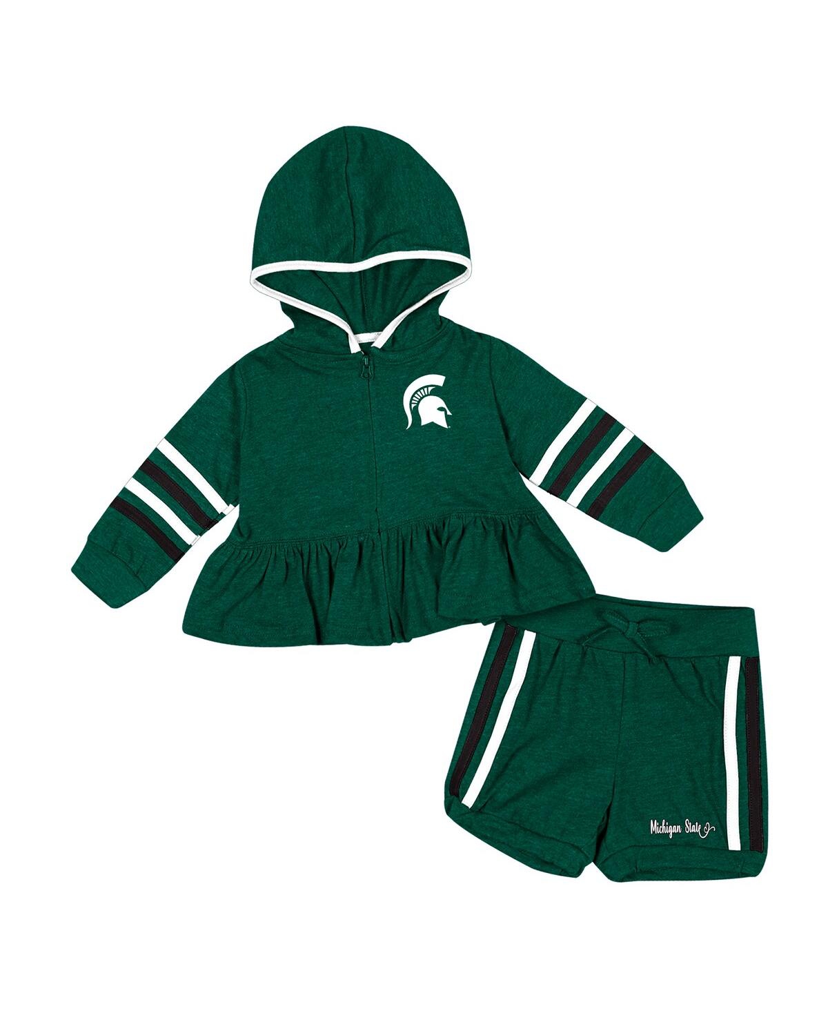 Shop Colosseum Girls Infant  Green Michigan State Spartans Spoonful Full-zip Hoodie And Shorts Set