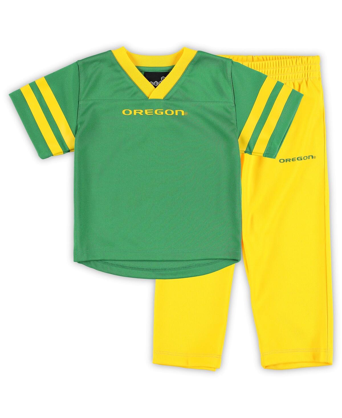OUTERSTUFF INFANT BOYS AND GIRLS GREEN, YELLOW OREGON DUCKS RED ZONE JERSEY AND PANTS SET