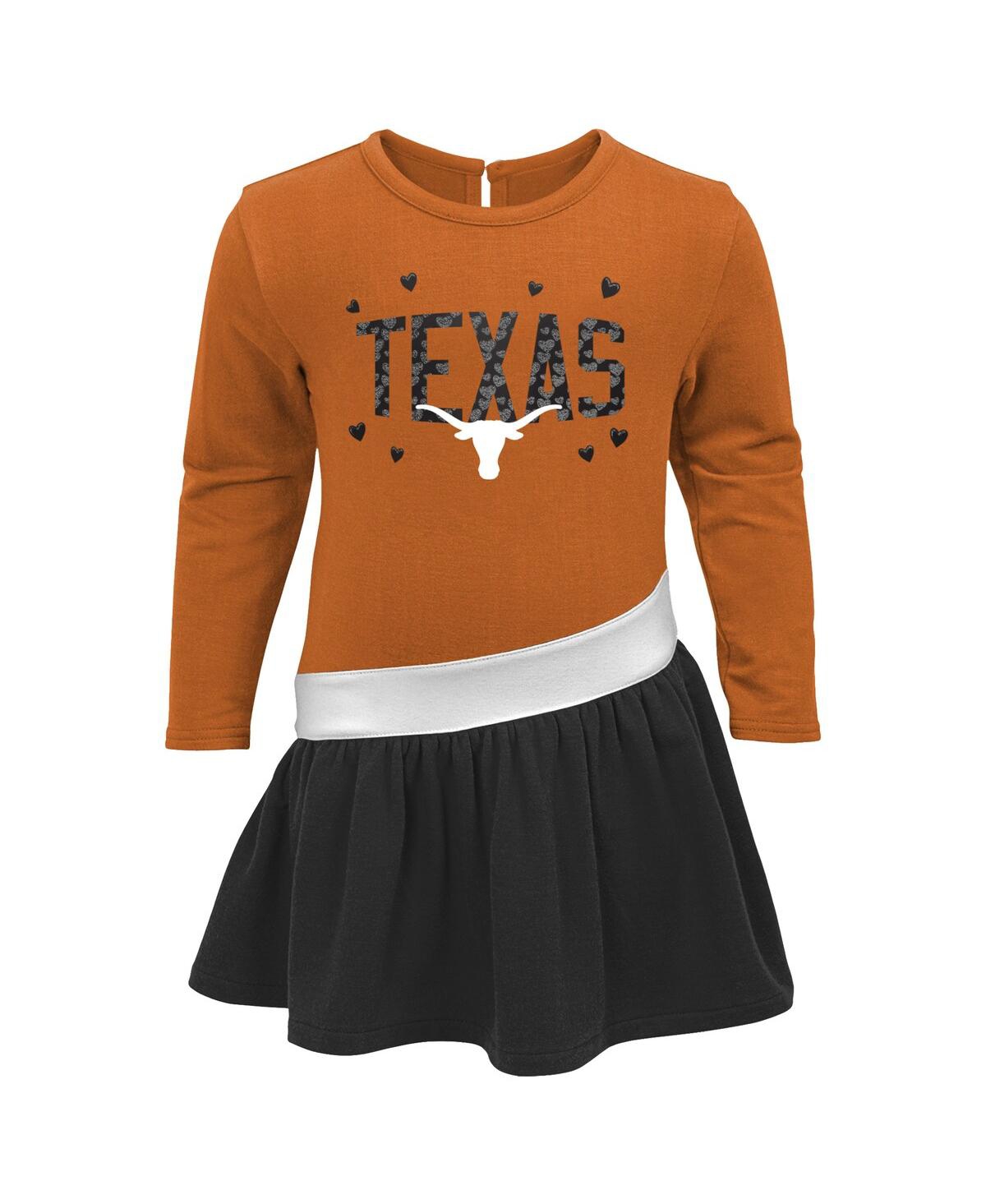 Shop Outerstuff Girls Infant Texas Orange, Black Texas Longhorns Heart To Heart French Terry Dress In Texas Orange,black