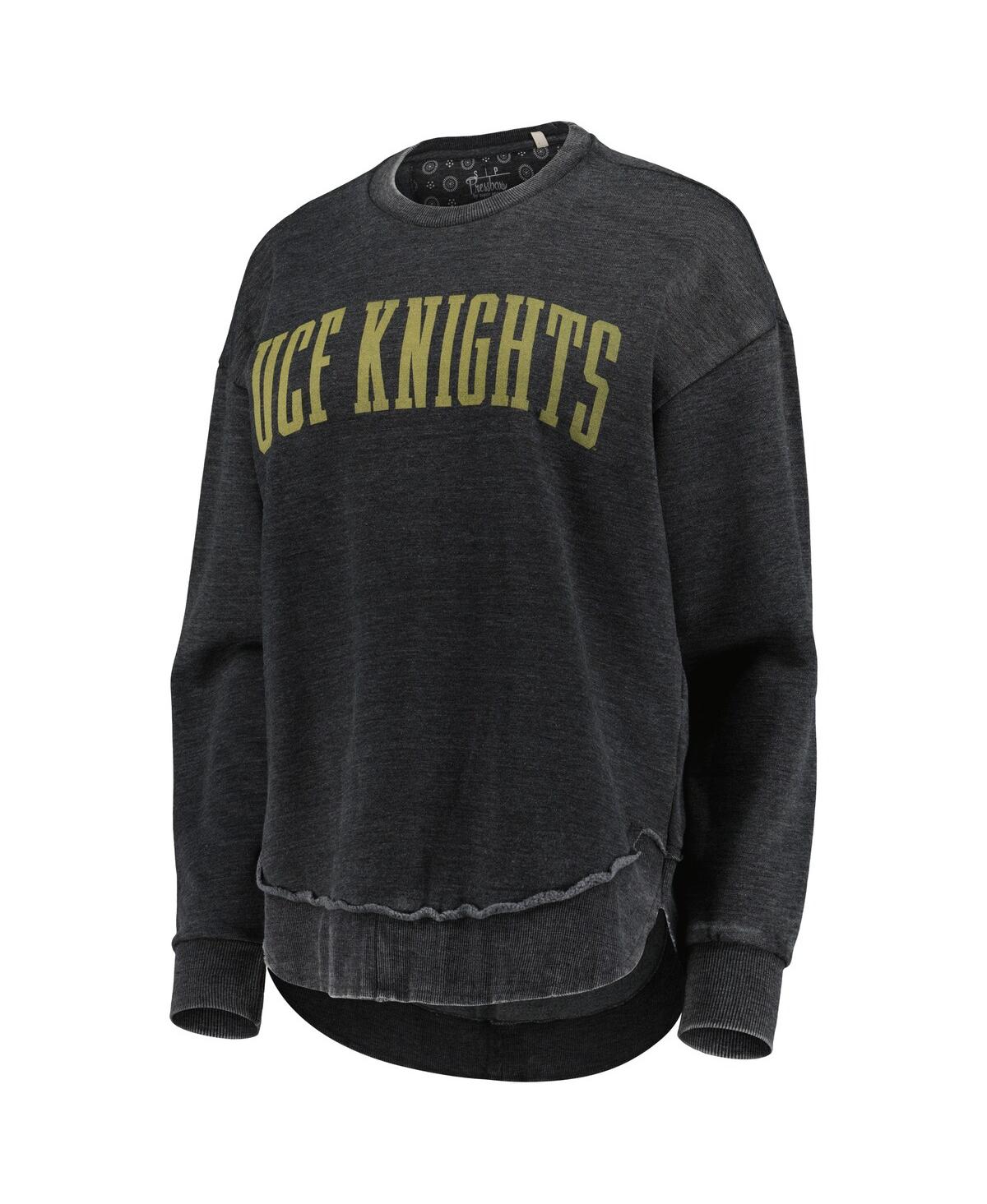 PRESSBOX WOMEN'S PRESSBOX BLACK DISTRESSED UCF KNIGHTS VINTAGE-LIKE WASH PULLOVER SWEATSHIRT 