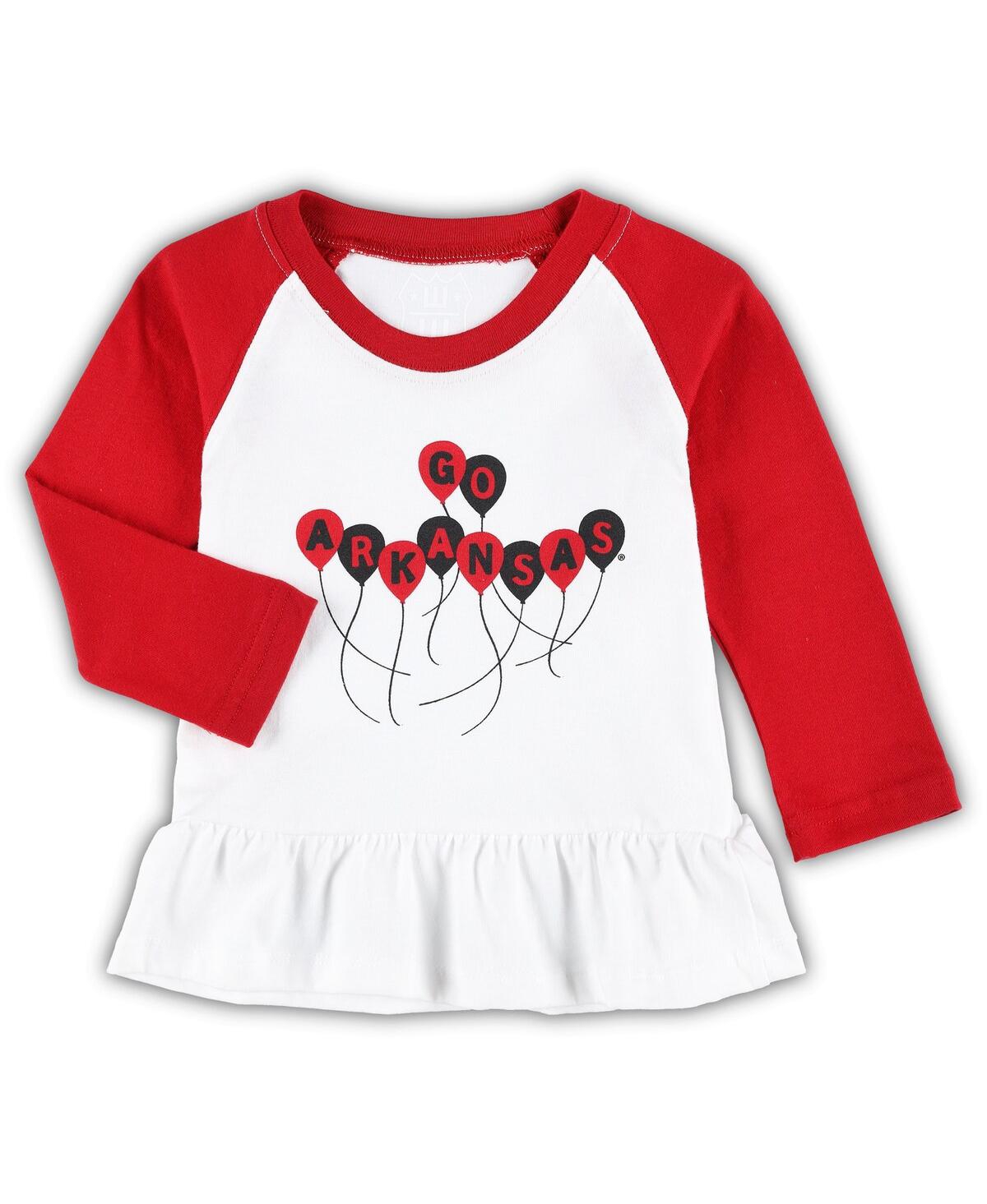 Wes & Willy Girls Infant  Cardinal, White Arkansas Razorbacks Balloon Raglan 3/4-sleeve T-shirt And L In Cardinal,white