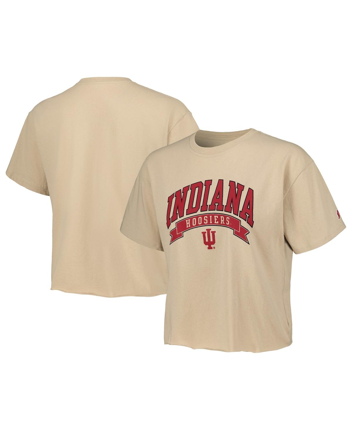 League Collegiate Wear Women's  Tan Indiana Hoosiers Banner Clothesline Cropped T-shirt