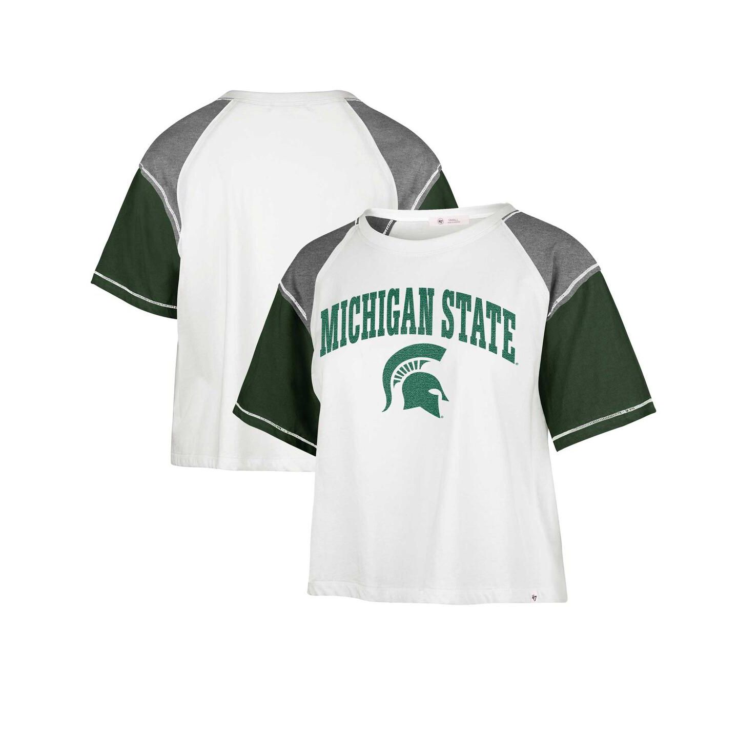 Женская футболка '47 Brand White Distressed Michigan State Spartans Serenity Gia Cropped — фото 1