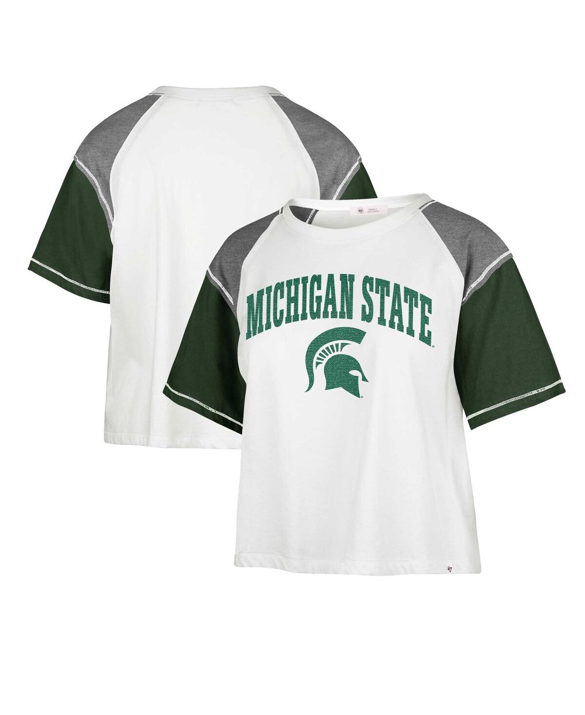 47 Brand Women's ' White Distressed Michigan State Spartans Serenity Gia Cropped T-shirt