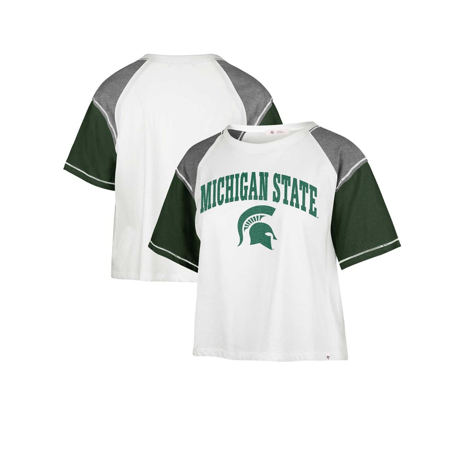 Women's White Distressed Michigan State Spartans Serenity Gia Cropped T-shirt