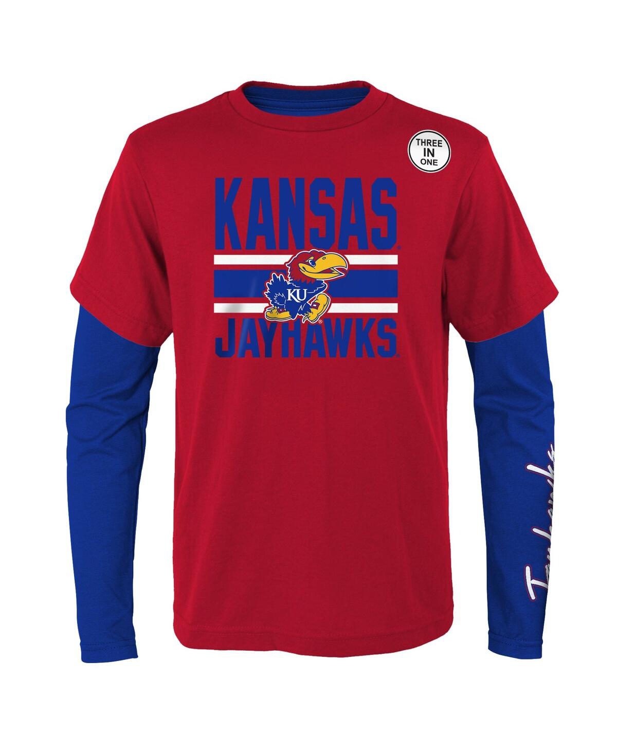 Shop Outerstuff Preschool Boys And Girls Royal, Red Kansas Jayhawks Fan Wave Short And Long Sleeve T-shirt Combo Pac In Royal,red