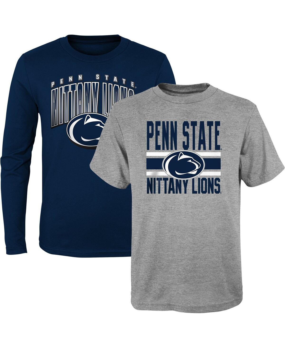 OUTERSTUFF BIG BOYS GRAY, NAVY PENN STATE NITTANY LIONS FAN WAVE T-SHIRT COMBO PACK