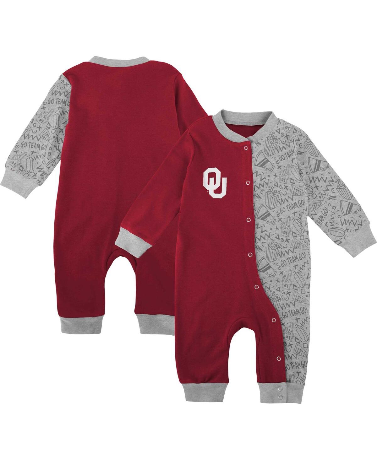 Outerstuff Babies' Newborn And Infant Boys And Girls Crimson Oklahoma Sooners Playbook Two-tone Full-snap Jumper
