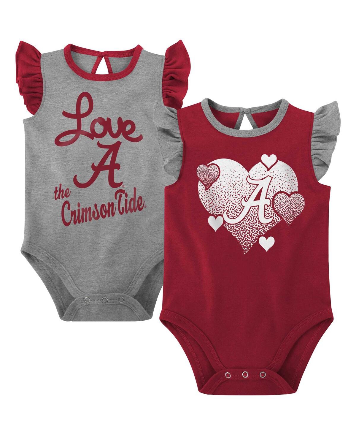 Shop Outerstuff Girls Newborn And Infant Crimson, Gray Alabama Crimson Tide Spread The Love 2-pack Bodysuit Set In Crimson,gray