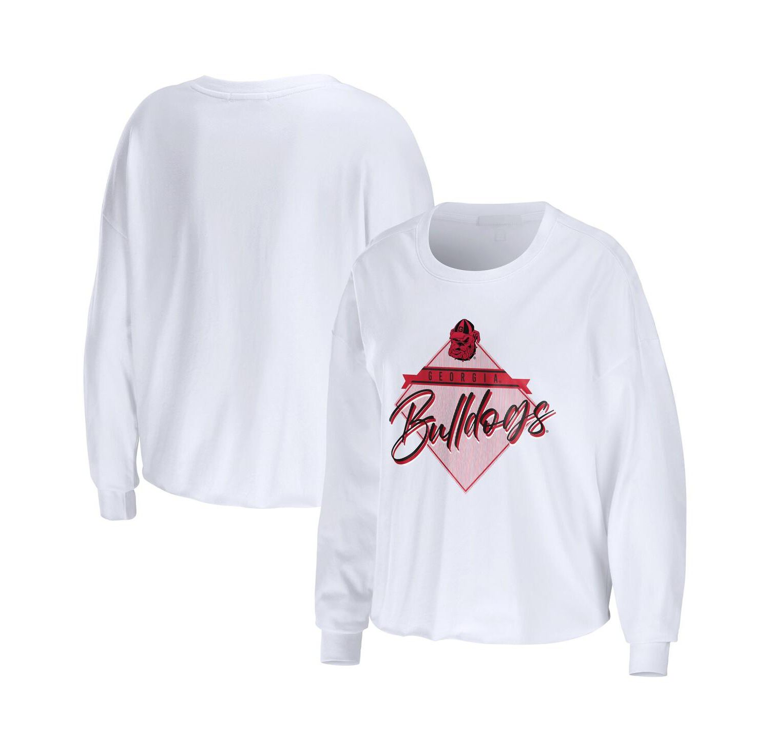 Women's White Georgia Bulldogs Diamond Long Sleeve Cropped T-shirt