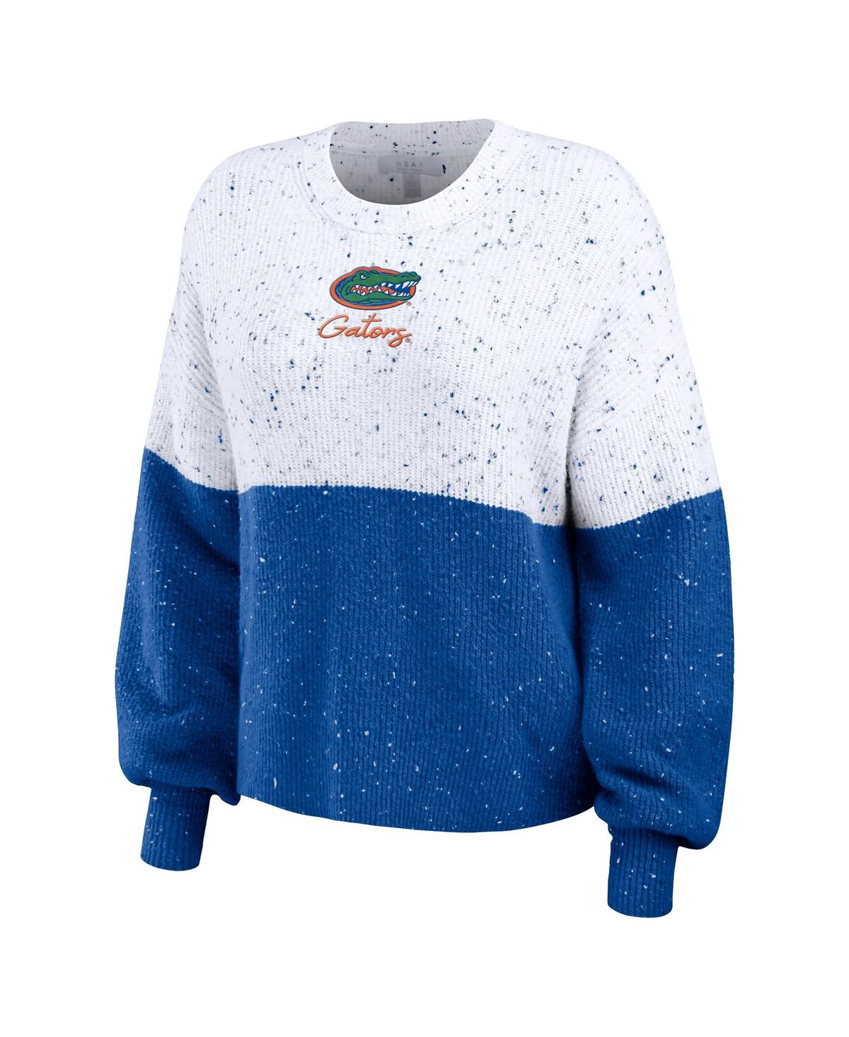 Shop Wear By Erin Andrews Women's  White, Royal Florida Gators Colorblock Script Pullover Sweater In White,royal