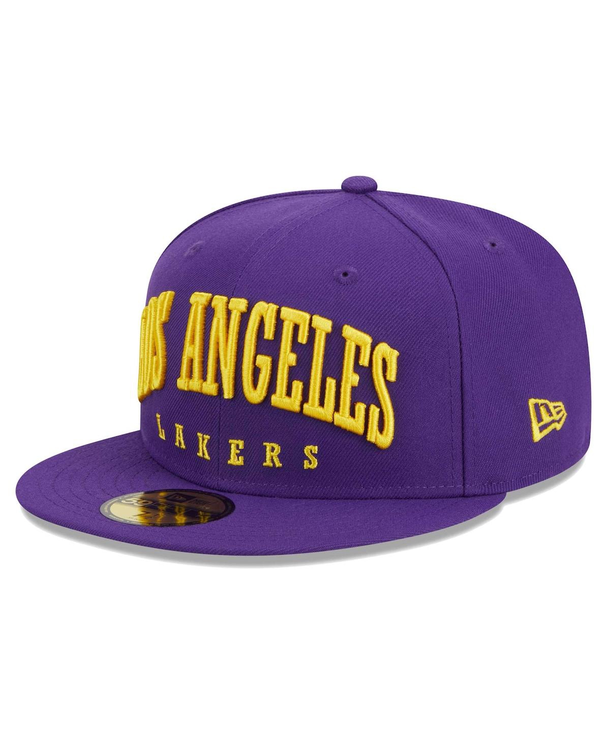 Shop New Era Men's  Purple Los Angeles Lakers Big Arch Text 59fifty Fitted Hat