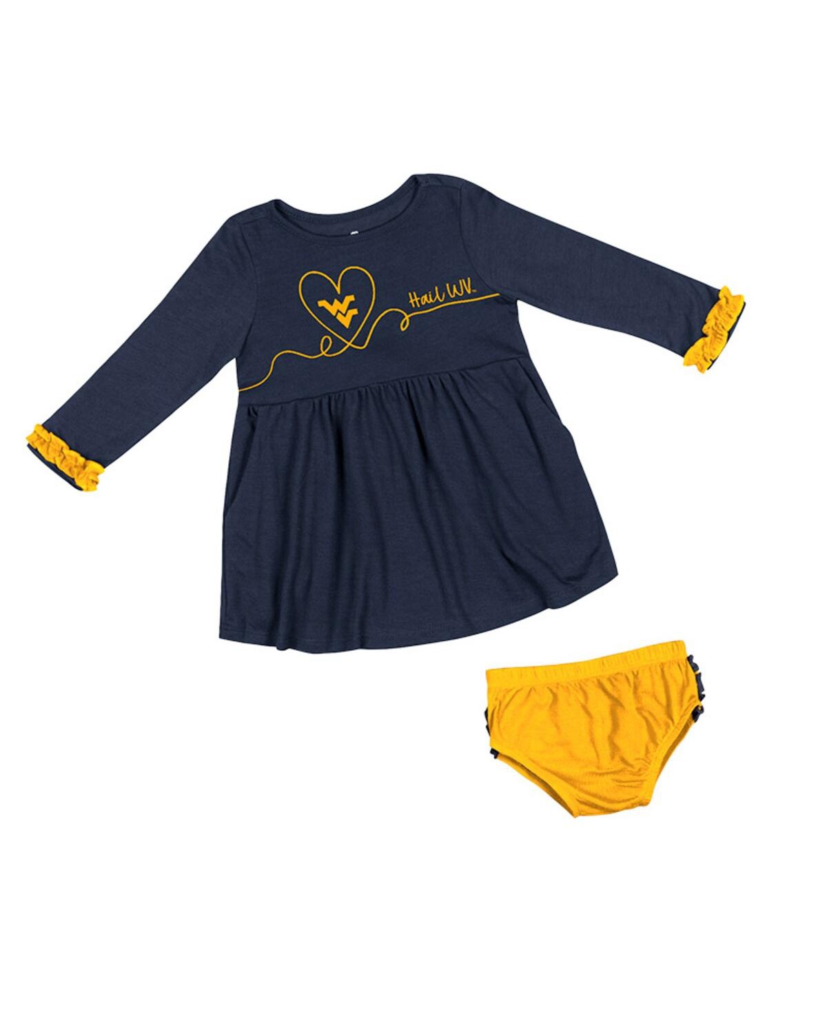 COLOSSEUM GIRLS INFANT COLOSSEUM NAVY WEST VIRGINIA MOUNTAINEERS MISS MULLINS LONG SLEEVE DRESS AND BLOOMERS S
