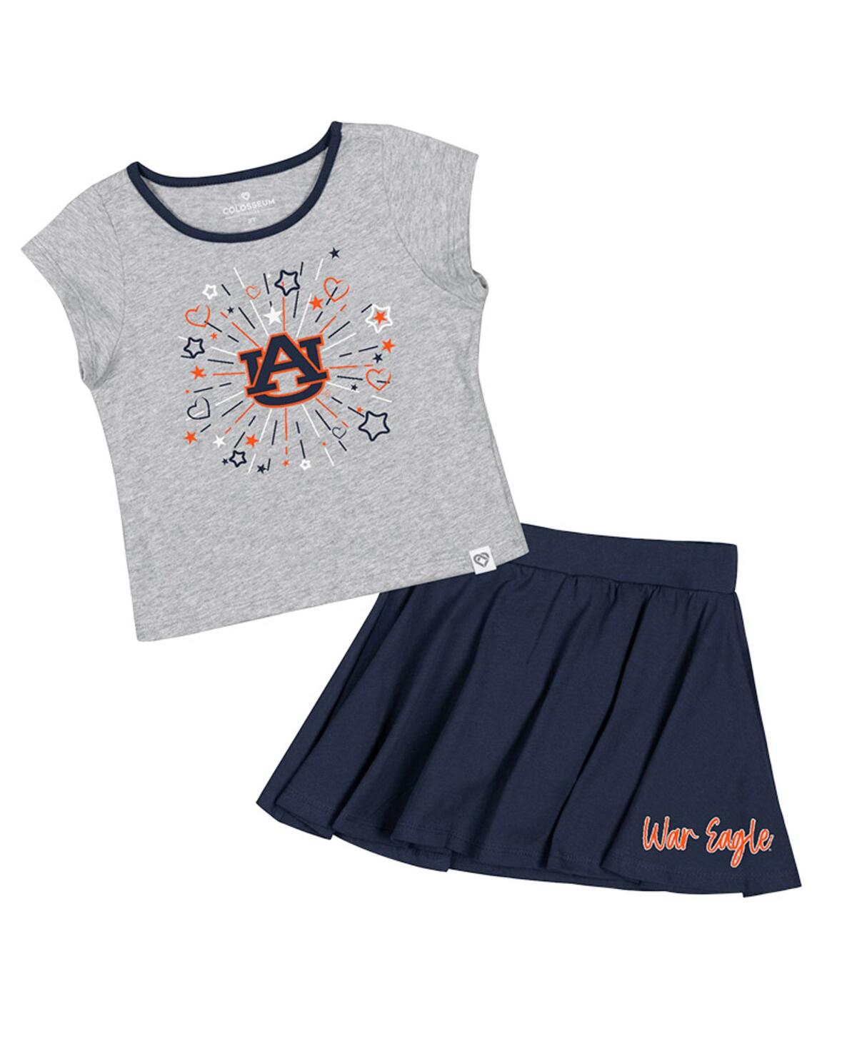 Colosseum Babies' Girls Toddler  Heather Gray, Navy Auburn Tigers Two-piece Minds For Molding T-shirt And Ski In Heather Gray,navy