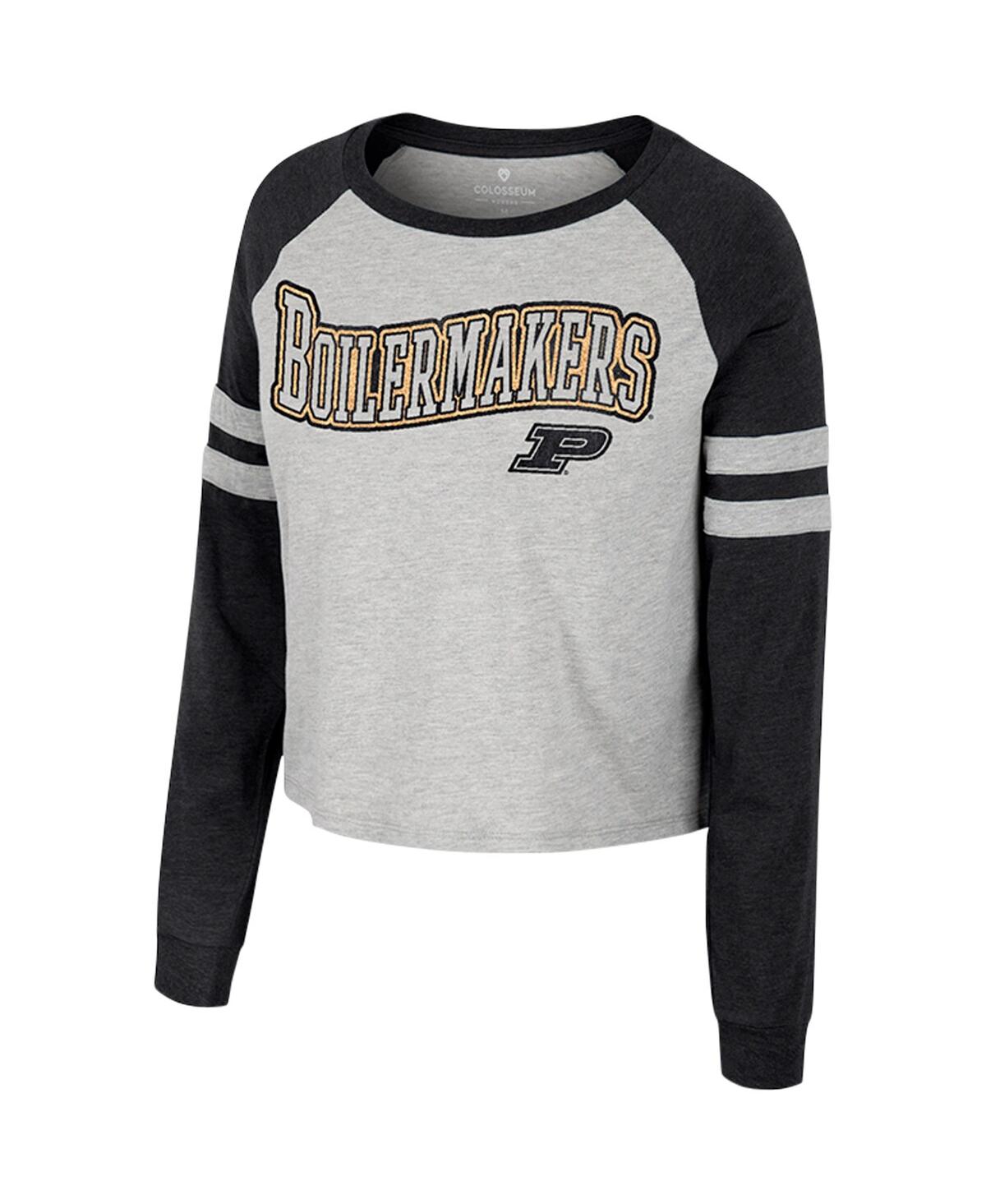 Shop Colosseum Women's  Heather Gray Purdue Boilermakers I'm Gliding Here Raglan Long Sleeve Cropped T-shi