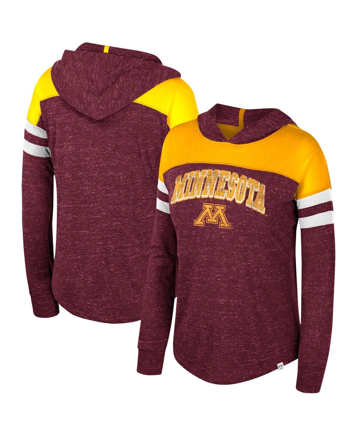 Women's Colosseum Maroon Distressed Minnesota Golden Gophers Speckled Color Block Long Sleeve Hooded T-shirt - Maroon