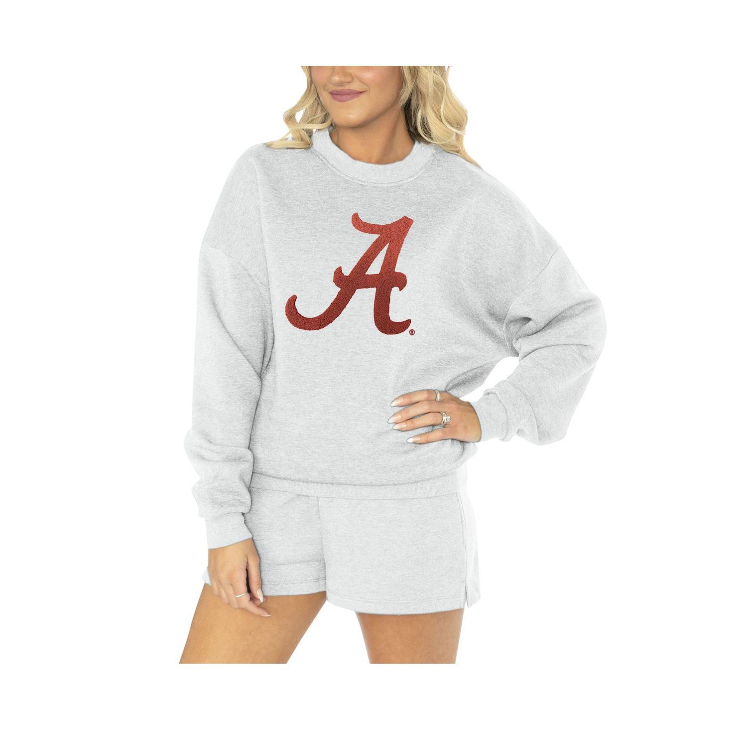 Women's Ash Alabama Crimson Tide Team Effort Pullover Sweatshirt and Shorts Sleep Set
