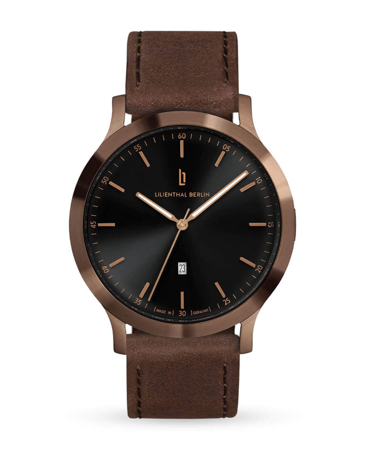 LILIENTHAL BERLIN MEN'S HUXLEY BRONZE BLACK BROWN LEATHER WATCH 40MM