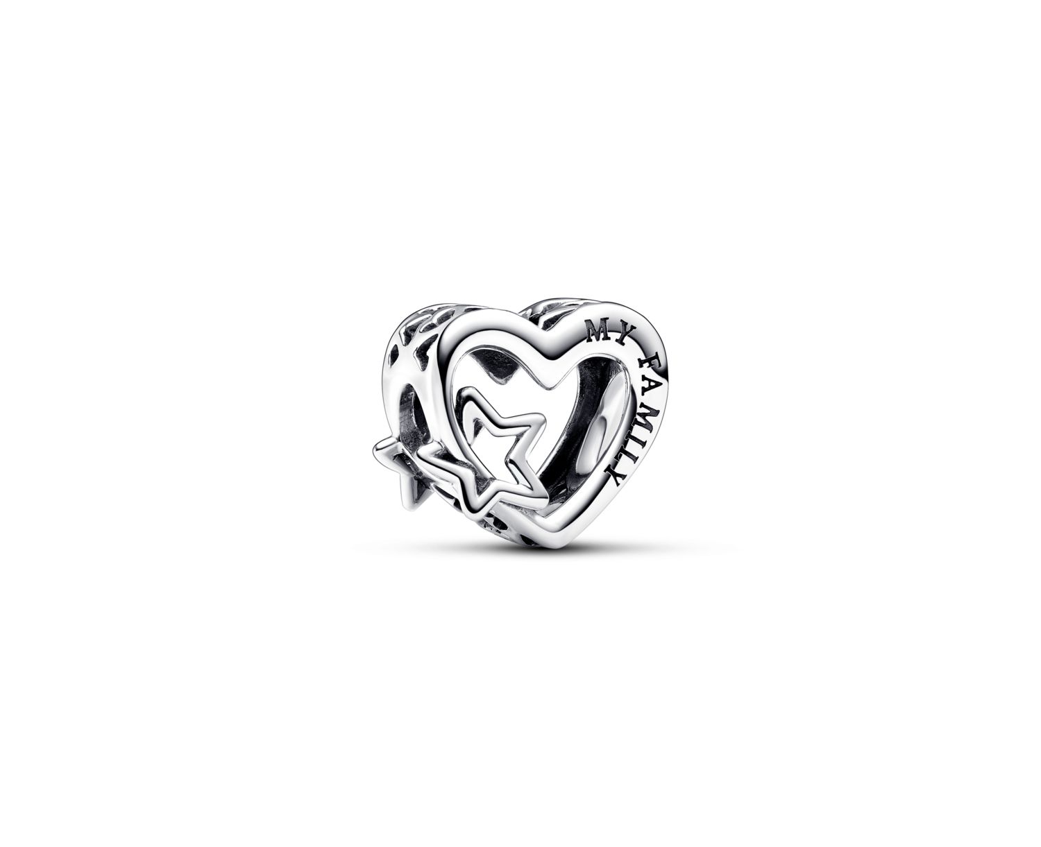 Sterling Silver Openwork Family Heart Star Charm