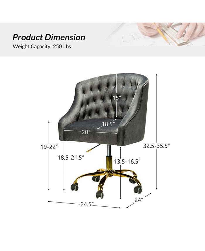 Hulala Home Modern Cute Velvet Desk Chair with Gold Base for Living