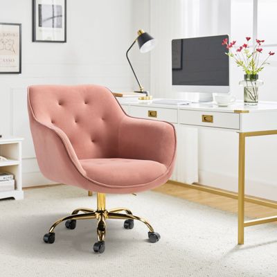 Modern Cute Tufted Office Chair with Gold Base for Living Room, Bedroom
