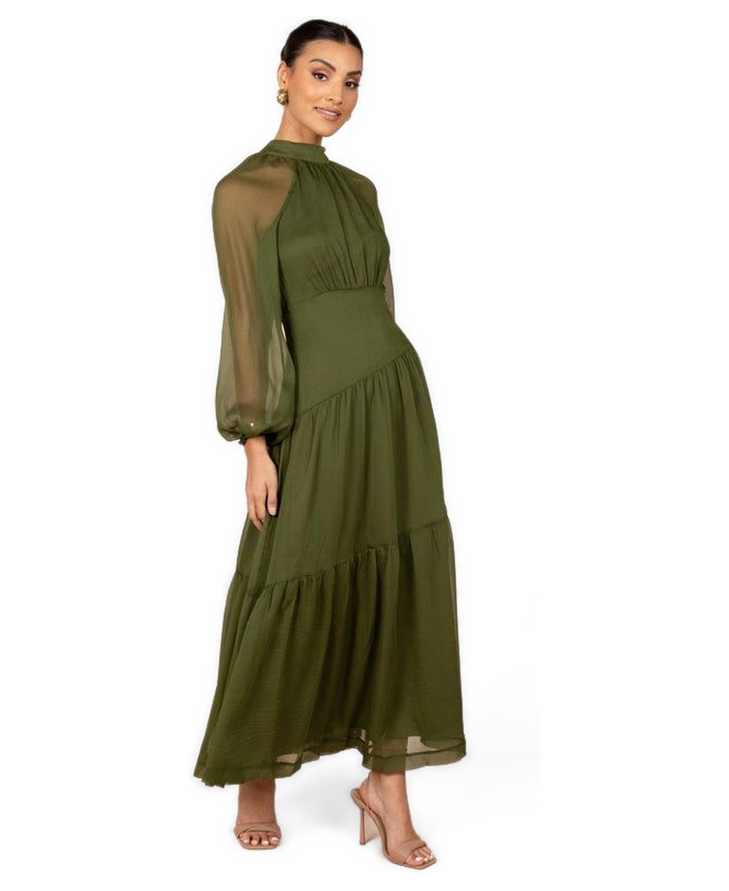 Женское платье Petal and Pup Julip Sheer Long Sleeve Maxi, цвет: Оливковый — фото 2
