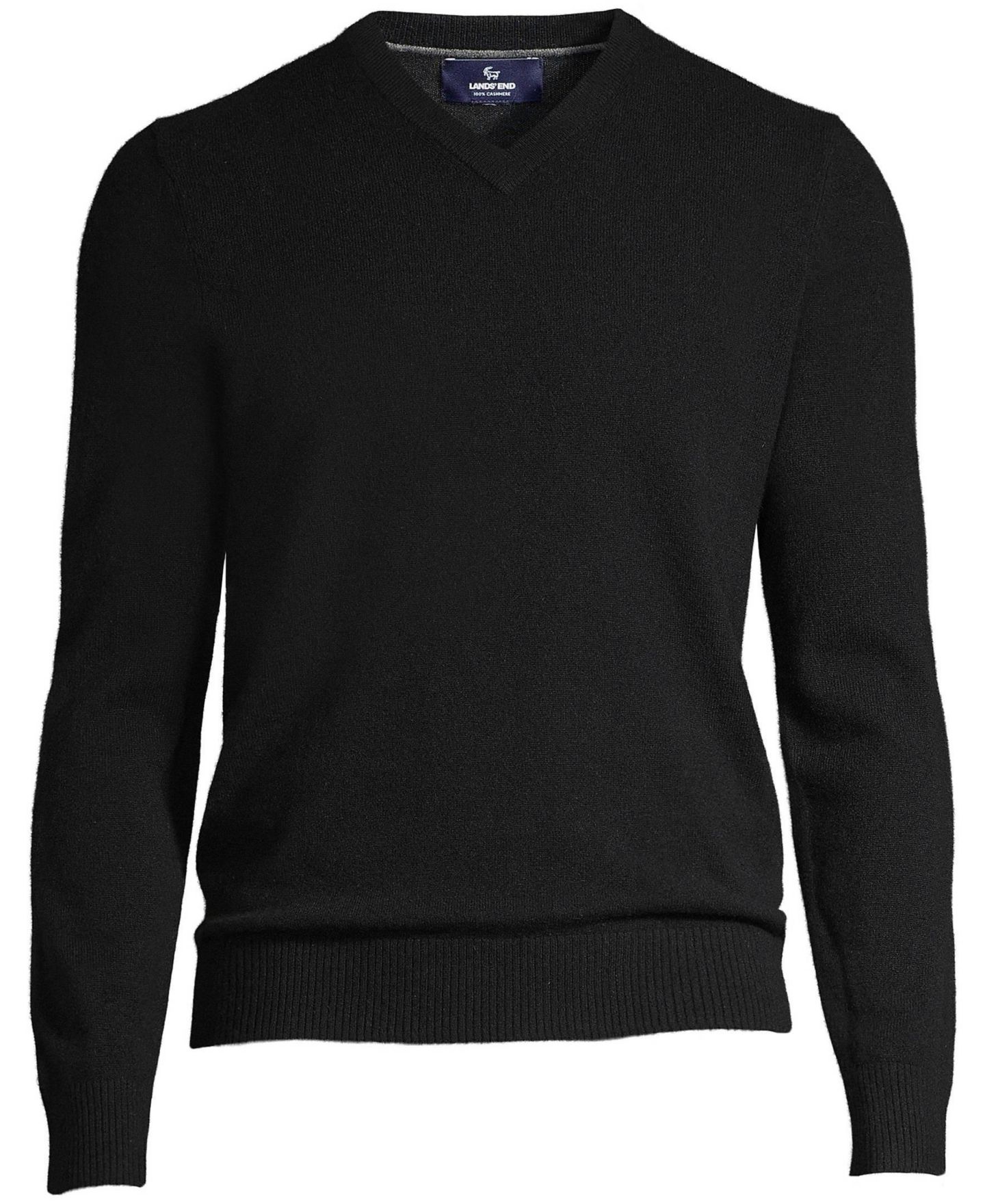 Мужской свитер Lands' End Fine Gauge Cashmere V-neck, цвет: Чёрный — фото 2
