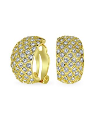 Fashion Pave Encrusted Crystal Wide Half Dome Clip On Earrings Non Pierced Ears