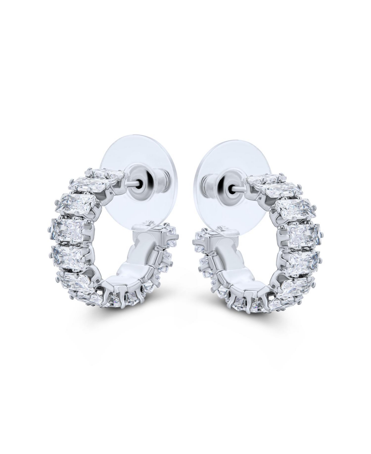 Bling Jewelry Classic Statement Cz Emerald Cut Cubic Zirconia Eternity Hoop Earrings Prom Party For Pierced Ear Diameter