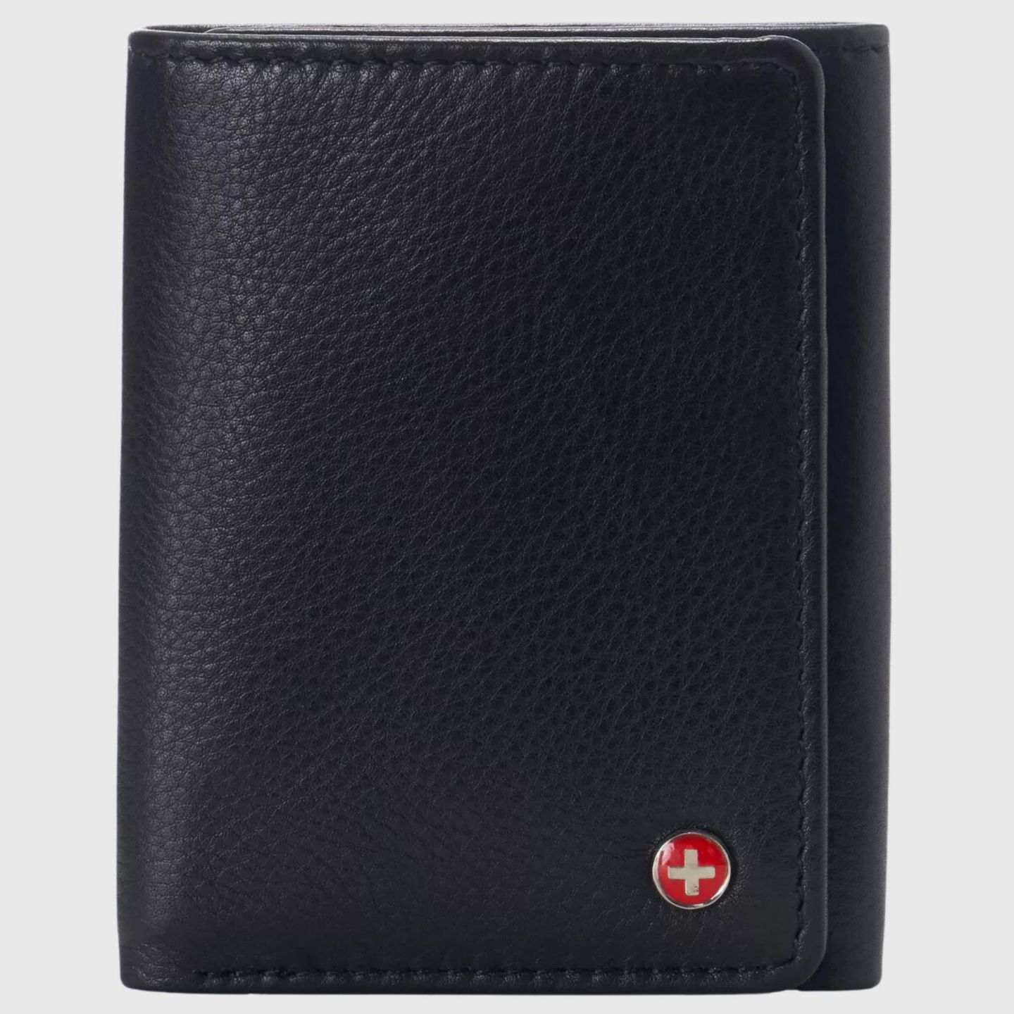 Мужской кошелёк Alpine Swiss Leon Trifold Wallet RFID Safe Bifold Genuine Leather ID Window, цвет: Чёрный — фото 1
